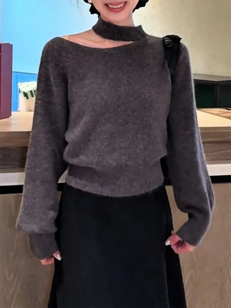 

Ele Pure Color Nelace Knitted Sweater Women's Faionable Slimming Versatile Top Warmth Emitting Long Sve Camere