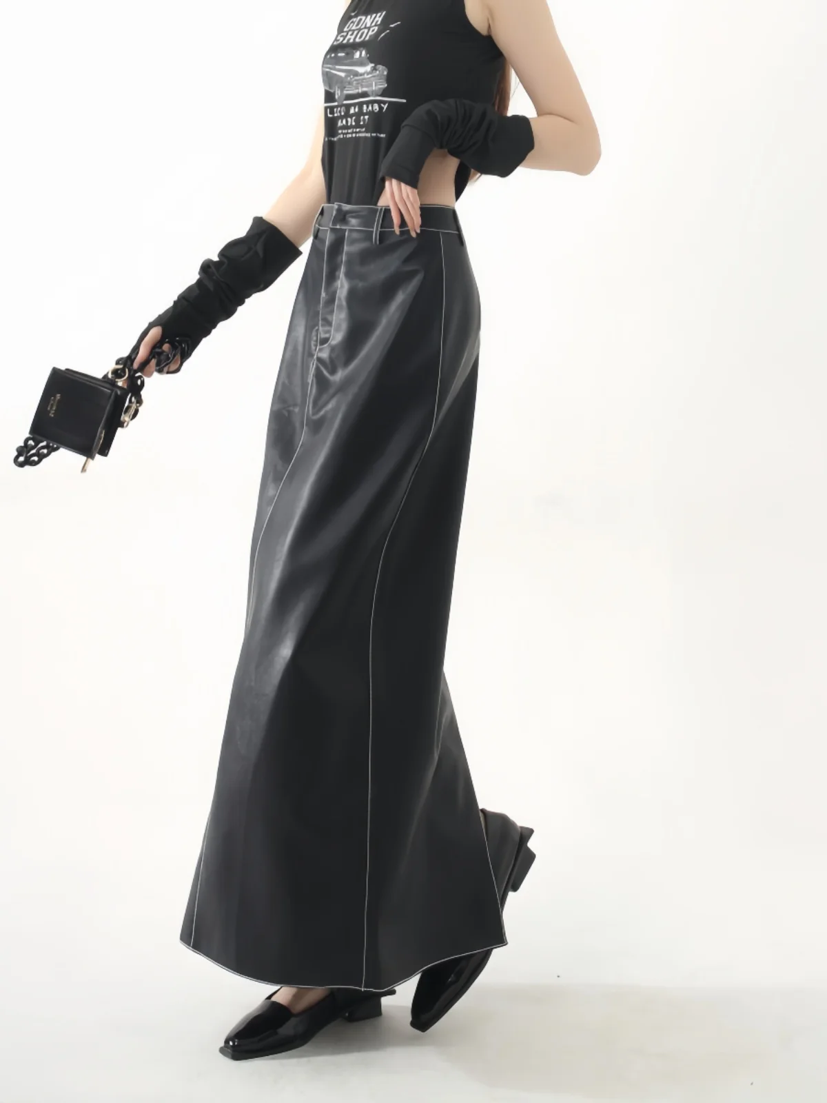 

High Waist PU Leather Midi Skirt for Women Slim Fit Vintage Asymmetrical Hemline Sexy Sle Autumn Winter plus Size