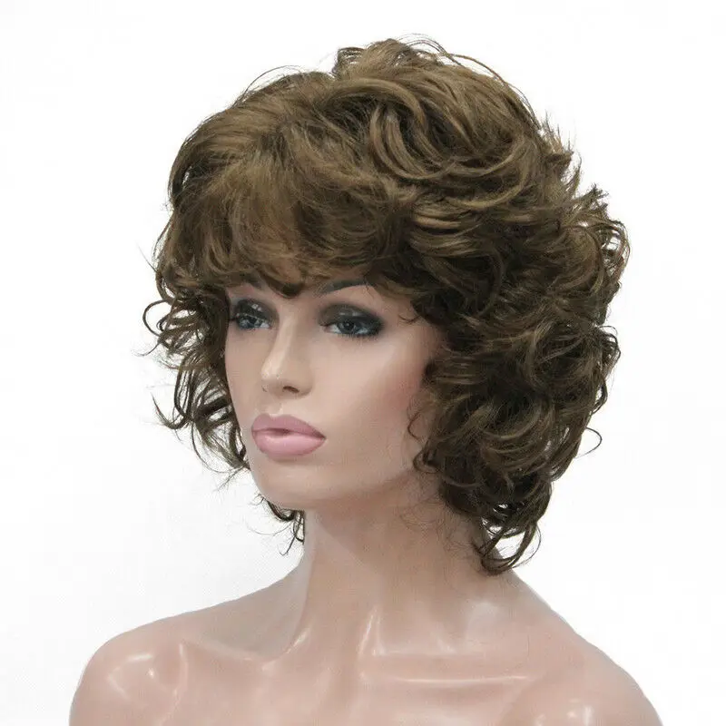 3Color New Women  Short Brown Wavy Curly Ladies Hair Wig