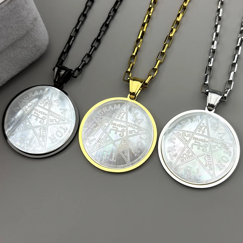 

Natural Shell Jewish Tetragrammaton Hebrew Pentagram Necklaces for Men Women Stainless Steel Gold Color Chain Jewelry Gift
