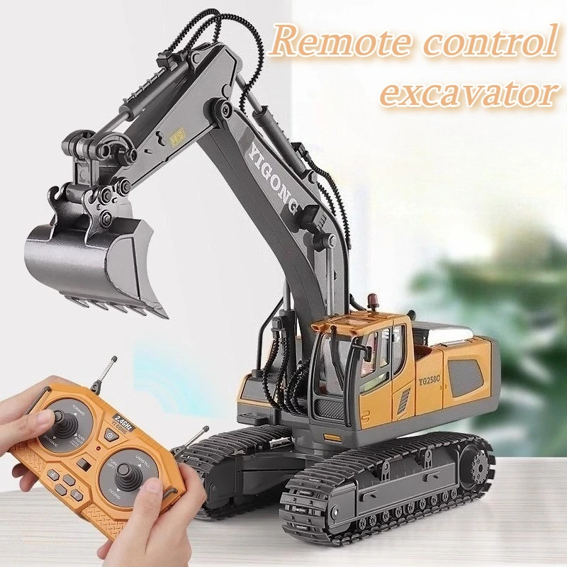 

Remote Control Excavator Multi Channels RC Car Toy Vehicle with Alloy Accessories Rechargeable Lithium Battery Kids Boys Gift