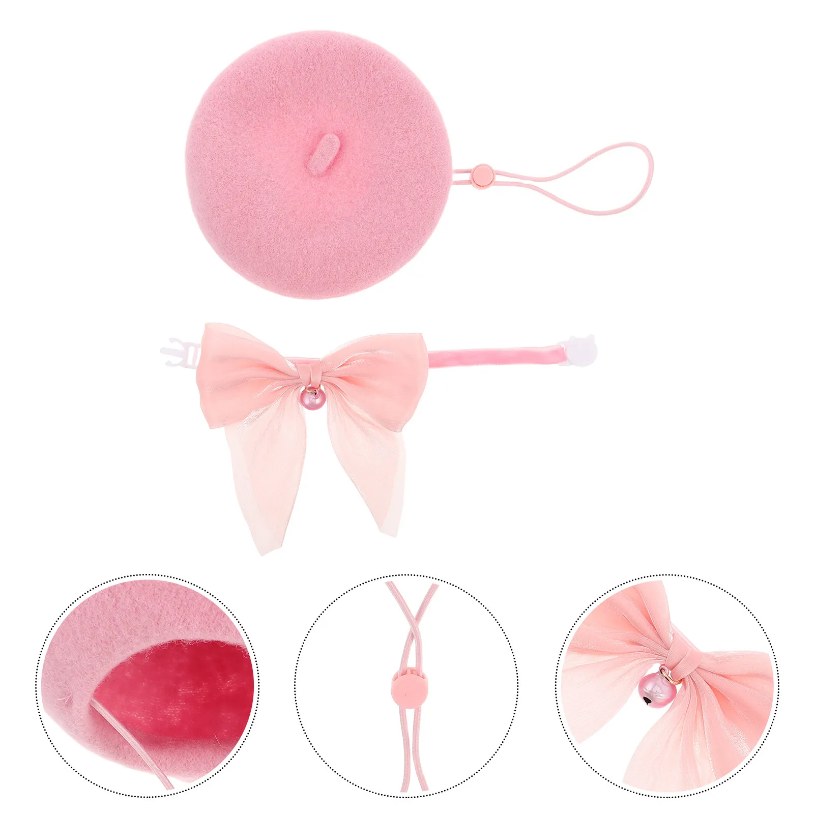 Stylish Pet Beret Bowtie Collar Set for Cats Dogs Soft Wool Adjustable Fit with Bell Ideal for Parties Photoshoots Outdoor