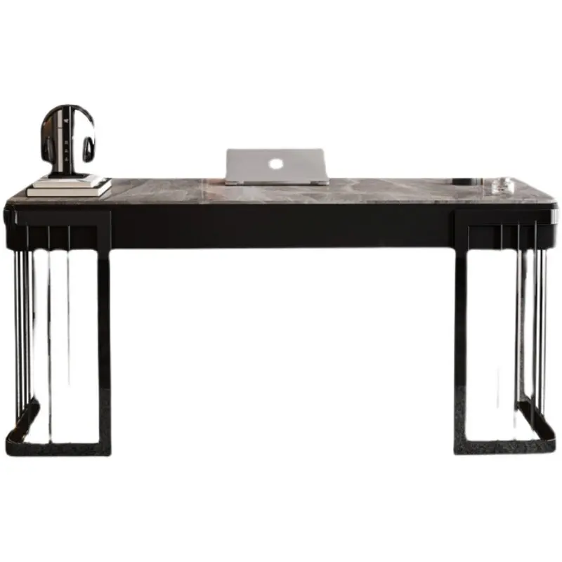 & Simple Modern Minimalist Rock Plate Stainless Steel Computer Desk with Storage Drawers and Pump Included for Study Home Office