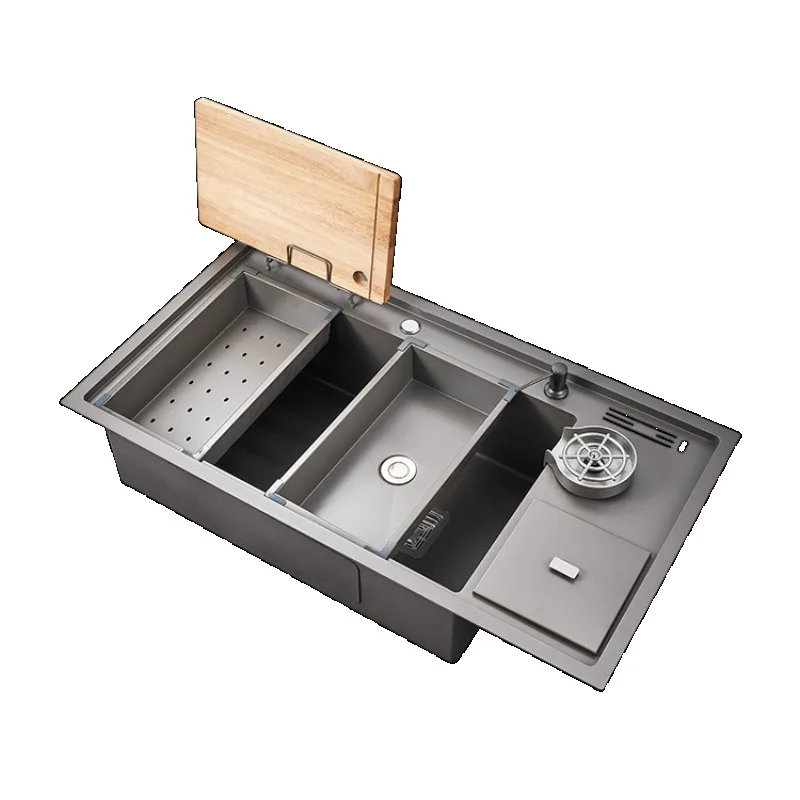 Modern design 304 stainless steel kitchen sink rectangular single bowl with faucet including knife holder coaster ring