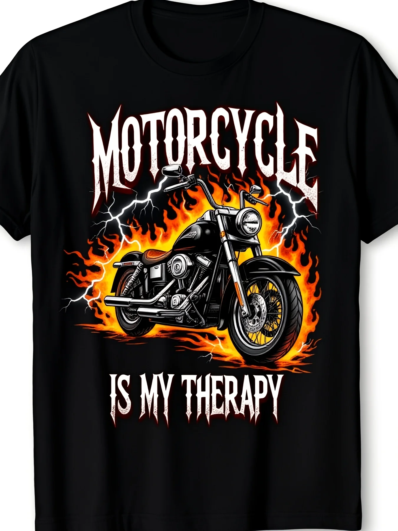Men/Women Heavy Motorbike Rider T-Shirt - Retro Motorcycle Theme Design - Loose Round Neck - Suitable for All Seasons Riding