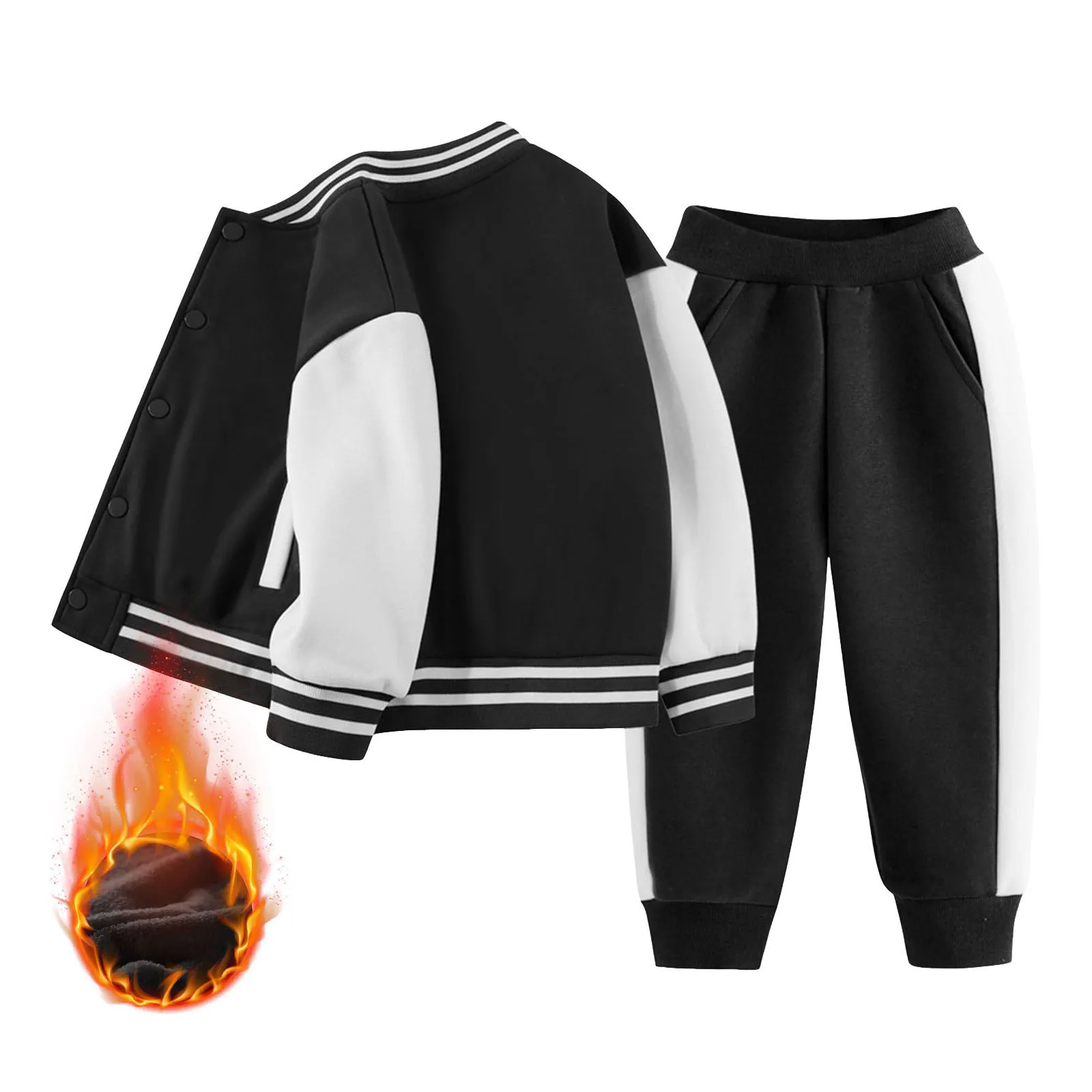 

Boys Active Set Boys Comfortable And Warm Simple Long Sleeved Baseball Jacket Pants Casual Two Piece Set Plaid Long Sleeve