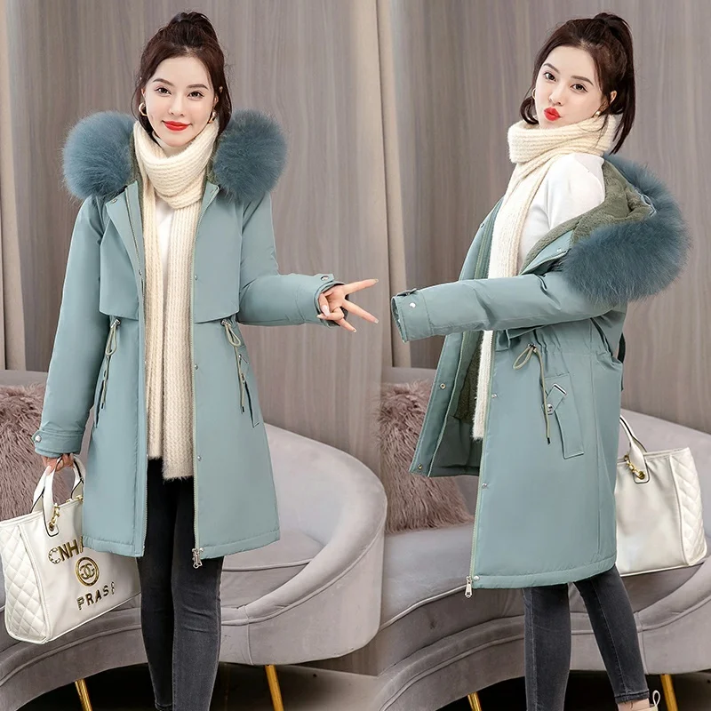 

Женская зимняя утепленная куртка-парка с капюшоном, средней длины, на флисовой подкладке, в корейском стиле, прямого кроя, с длинными рукавами