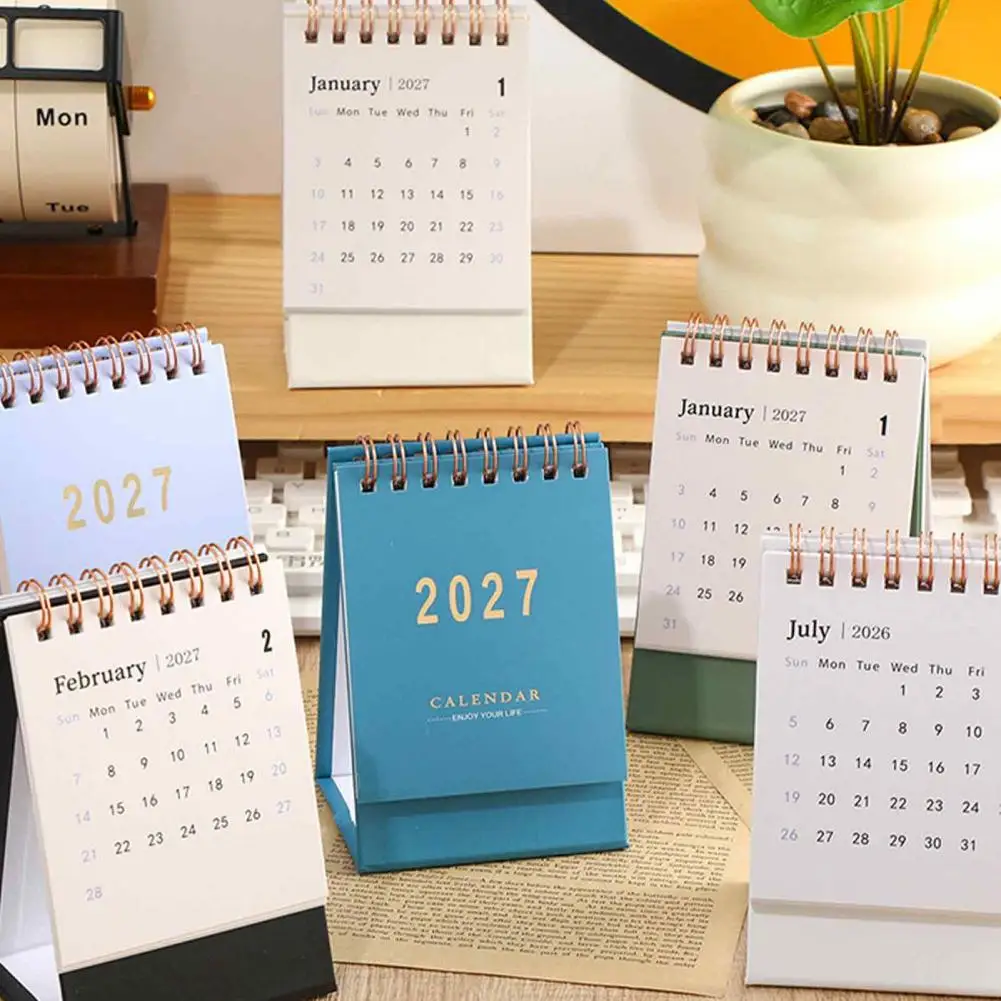 Minimalist Schedule Organizer 2027 English Desktop Calendar Minimalist Table Planner with Gold Foil Cover Thick Paper for Home