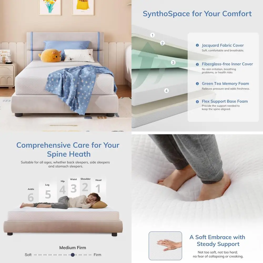6 Inch Medium Firm Green Tea Memory Foam Twin Mattress - Fiberglass Free, CertiPUR-US Certified for Cool Sleep Comfort