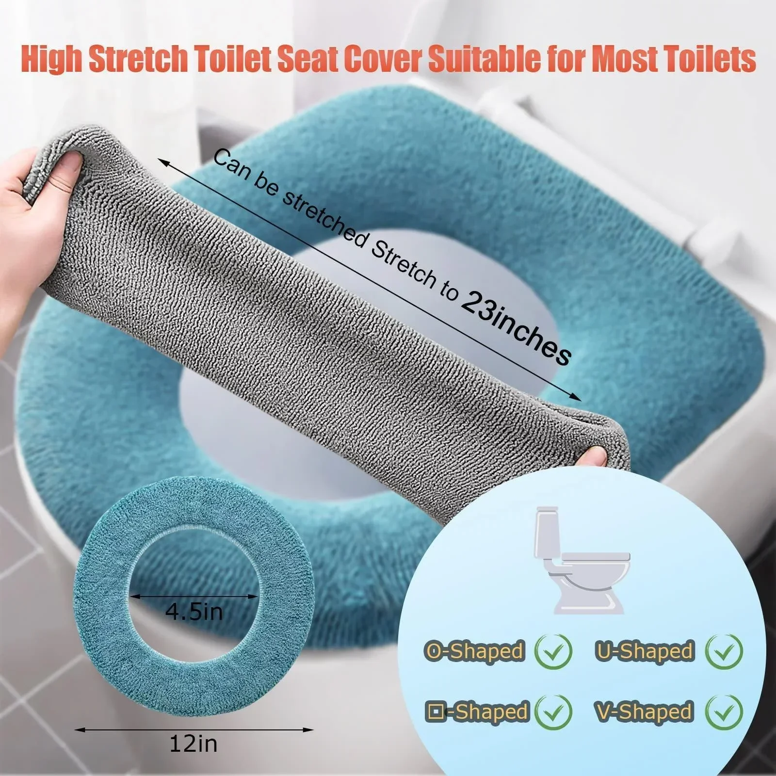 Thicker Bathroom Toilet Seat Cover Pads - Soft Warmer Toilet Seat Cushion Cover Stretchable Washable Cloth