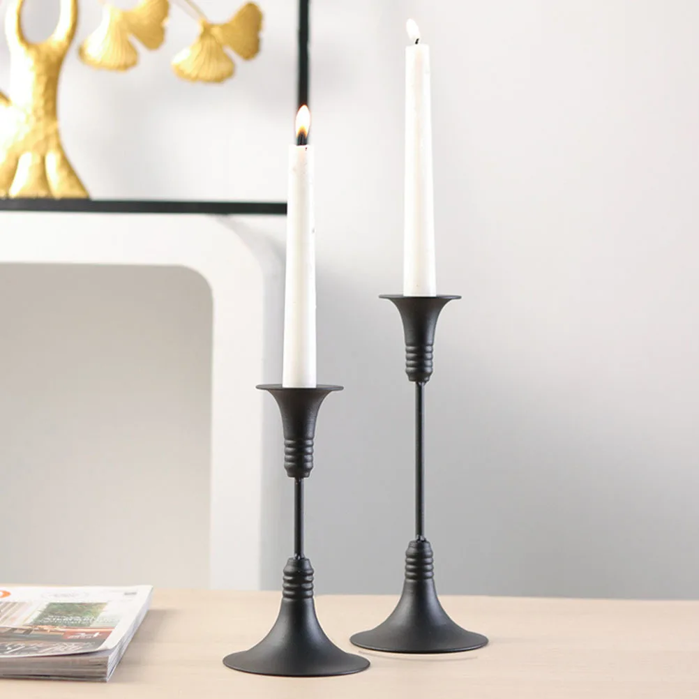 

1pc Retro Candleholder Iron Art Black Simple Candleholders Desktop Ornament For Home Wedding Festival Decor Tabletop