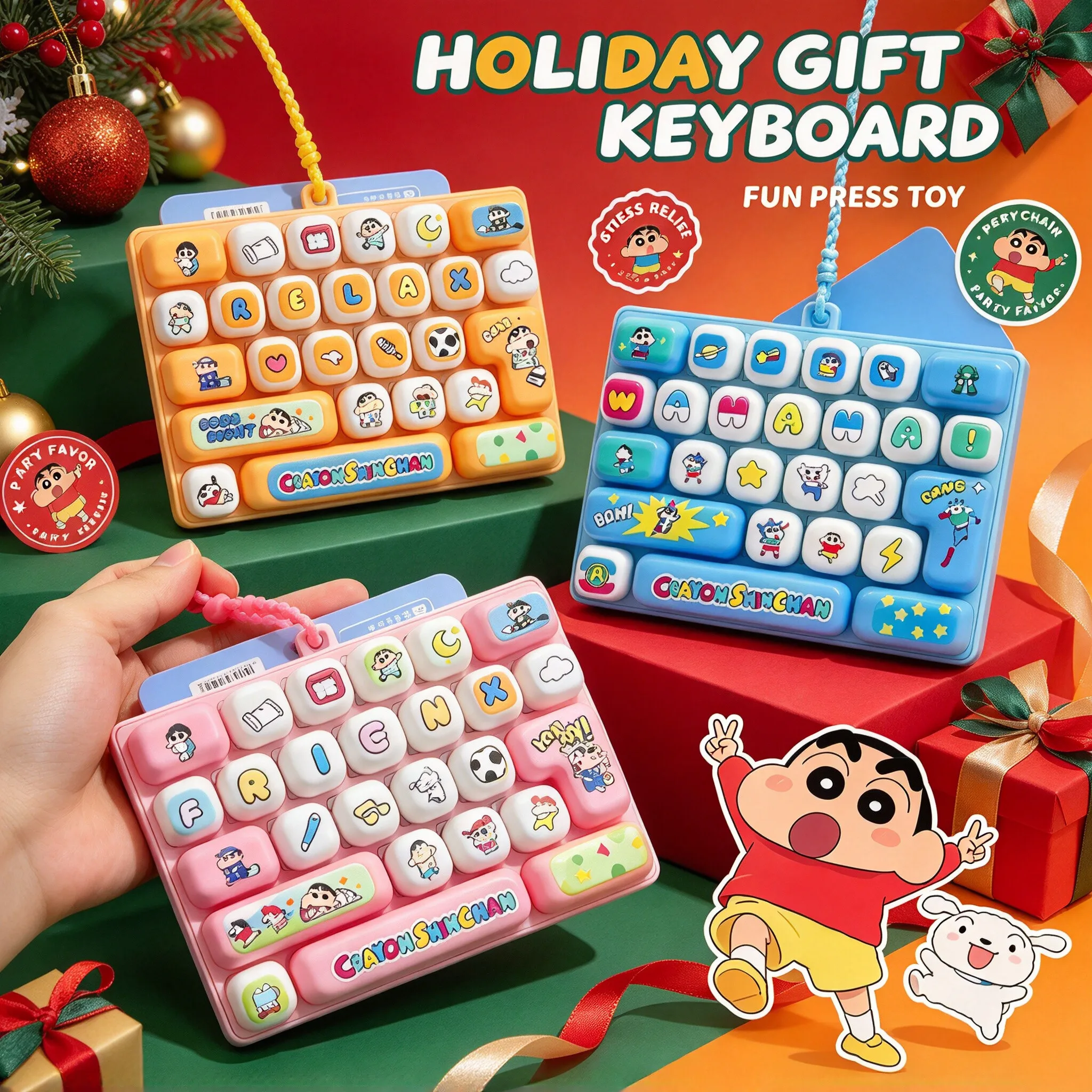 26 Grid Shin Chan Keychain 26 Keycap Clicker Keychain Bag Pendant Shin Chan 26-key Keyboard Clicker Toys Anti Stress 26키 키보드 클리커