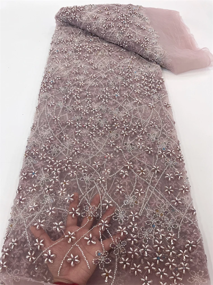 

Nigerian Lace Fabric Sequins Embroidery African Lace Bridal High Quality 2023 Beads French Tulle Lace Fabric For Wedding Xc