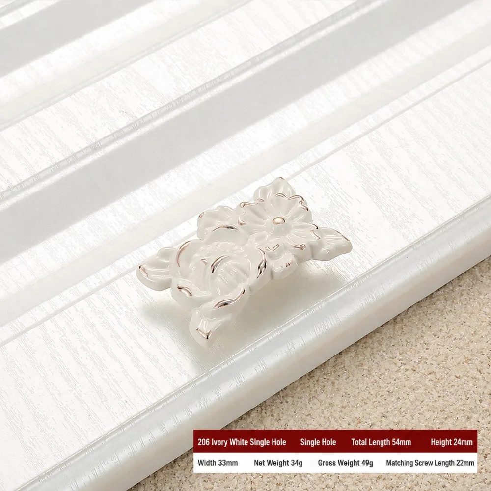 European Style Zinc Alloy Cabinet Handles Ivory White Elegant Door Pulls Rust Resistant Furniture Handle Home Furniture