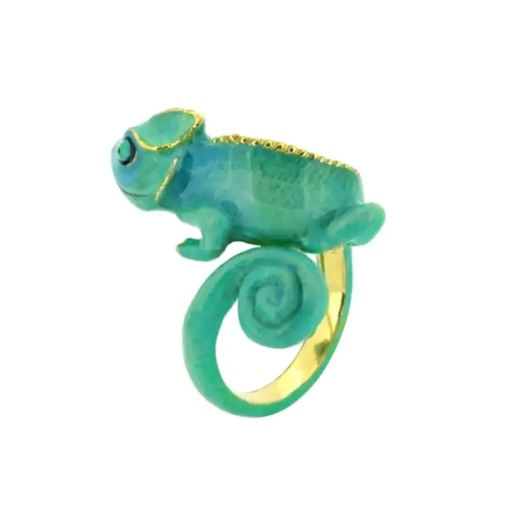 Bague caméléon mignonne de fête d'animaux, anneau ouvert en émail, accessoires de bijoux, anneaux de câlin en forme enveloppante, nouvelle collection