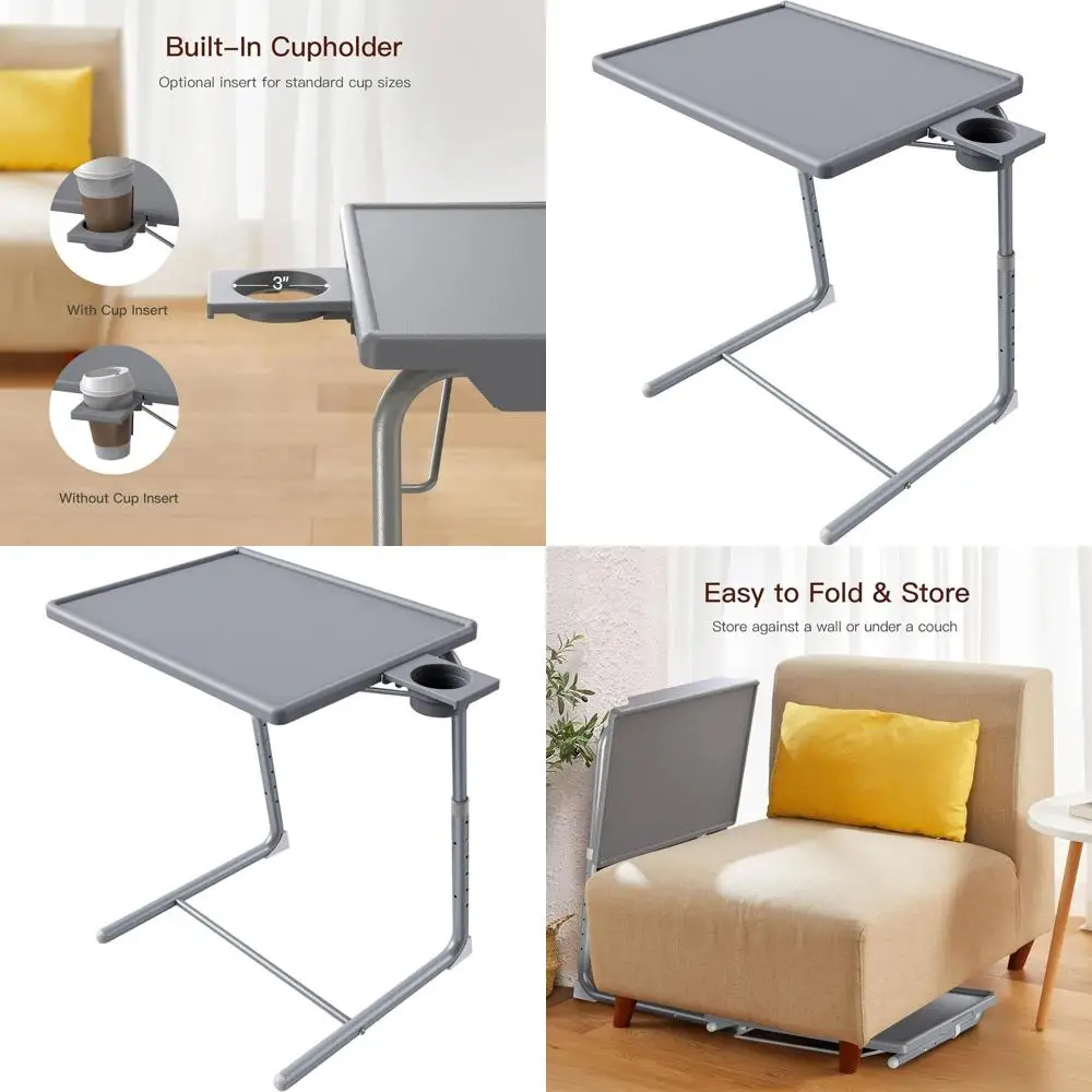 

Gray Adjustable TV Tray Table - Folding Dinner Tray with 6 Heights & 3 Tilt Angles for Bed and Sofa Comfort
