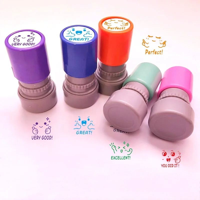 5pcs Teacher Stamps, Cute Expressions & Encouraging Quotes, Perfect for Parent Signatures & Teacher Rewards