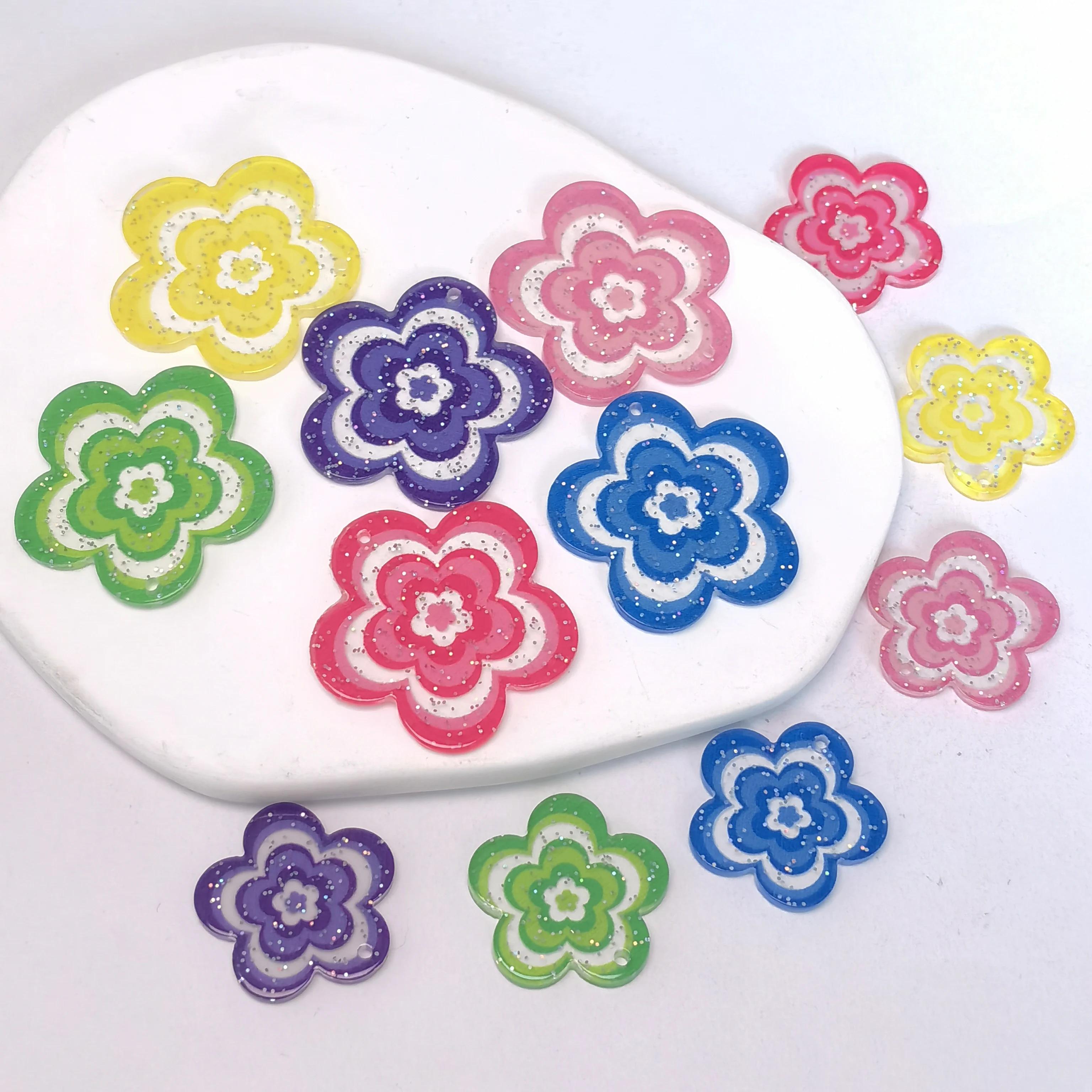 Acrylic Colorful Flower Shape Planare Resin Pendant Diy Jewelry Making Earrings Necklaces Phone Case Decoration Accessories