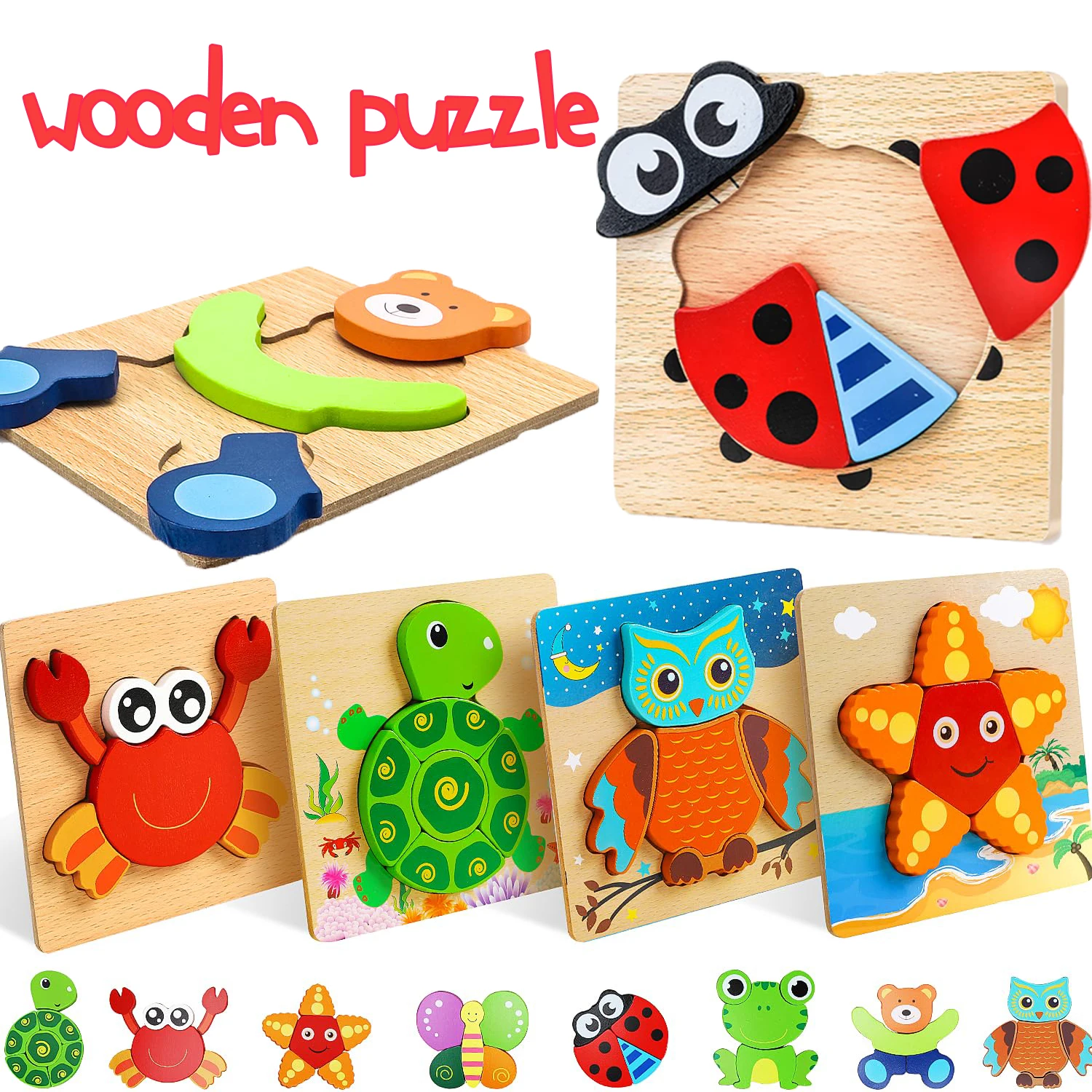 Kids Wooden Puzzle Cartoon Animal Traffic Tangram Wood Puzzle Toys Educational Jigsaw Matching Games Toys for Children GiftS