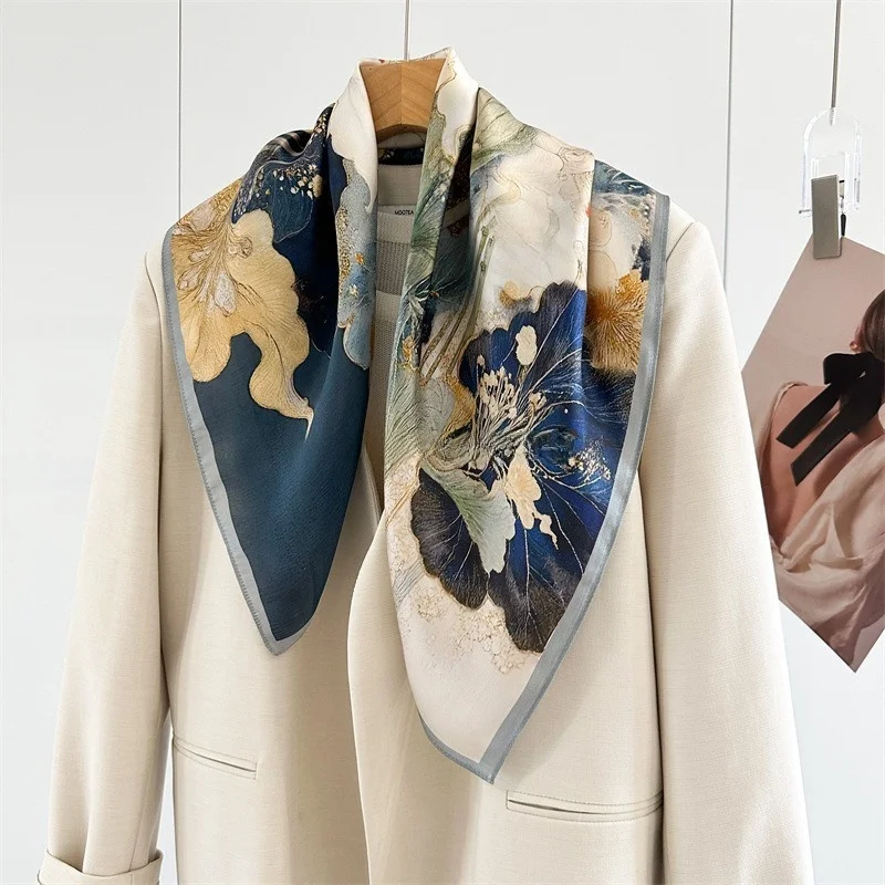 エレガントなシルクスカーフ女性のネックラップ薄型モデル杭州マルベリーシルクスクエアスカーフ花柄多用途ファッションアクセサリー