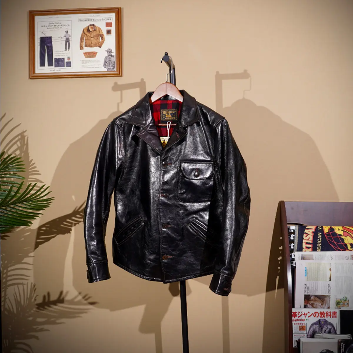 Japanese tea core horse leather American vintage classic replica fre * whe * lers four-corner motorcycle jacket