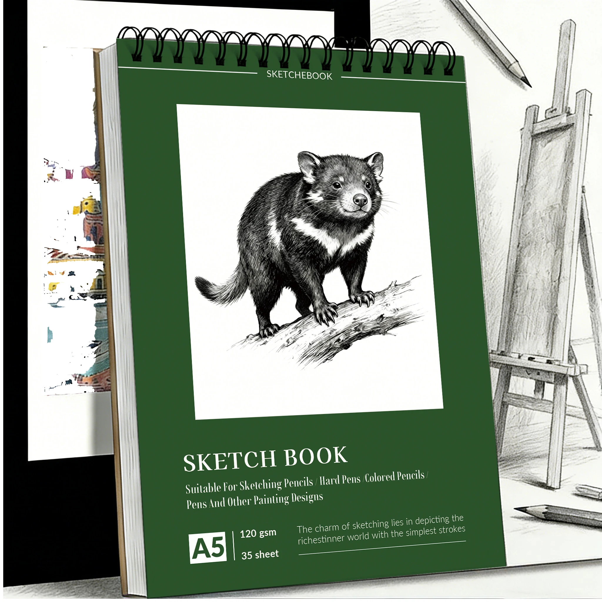 A5 Spiral-Bound Art Sketchbook, Tasmanian Devil Cover Drawing Pad, 35 Sheets (120gsm) Acid-Free Paper, Ideal for Pencil, Charcoa