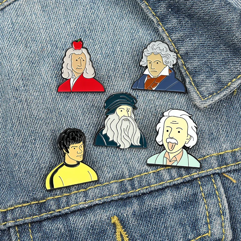 المينا دبوس بروس لي أينشتاين بيتهوفن المرأة بروش ل معطف دبابيس المعادن بروش شارات على ظهره شارة الملابس والمجوهرات هدايا #3