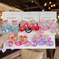 2PCS New Lovely Colorful Crown Bear Girls Elastic Hair Bands Hair Accessories Children Hair Ties Baby Headwear