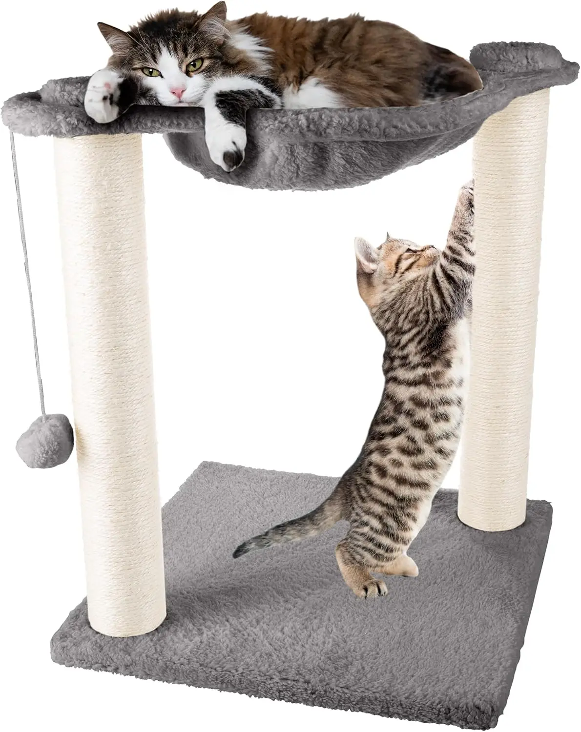 

Cat Hammock with Scratching Posts for Indoor Cats - 19-Inch-Tall Cat Tree with Hanging Ball Toy for Adult Cats and Kittens by