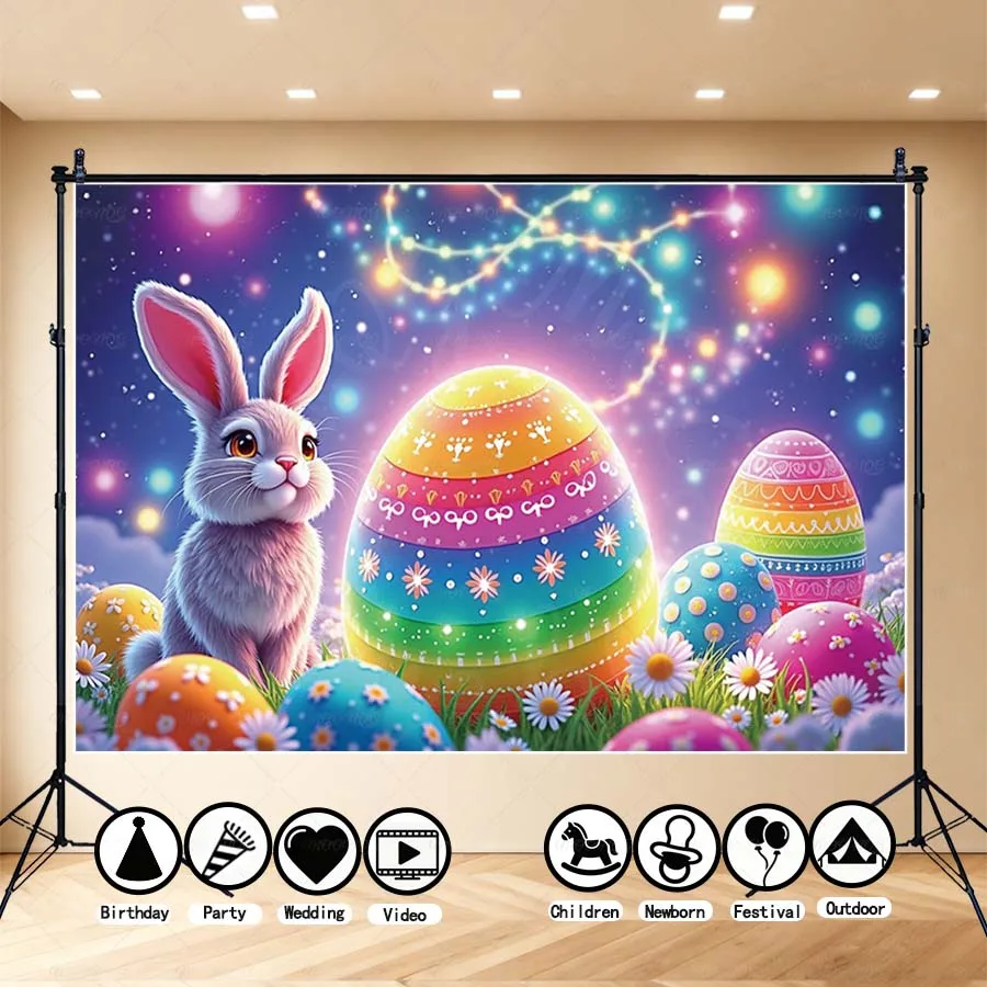 

MOON.QG Neon Easter Photography Background Rabbit Brick Wall Bunny Backdrop Photoshoot Decor Birthday Accessories Photobooth
