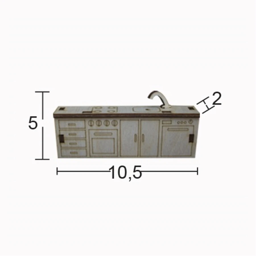 MN63 Miniature Kitchen Base Cabinet, Raw Wood Miniature