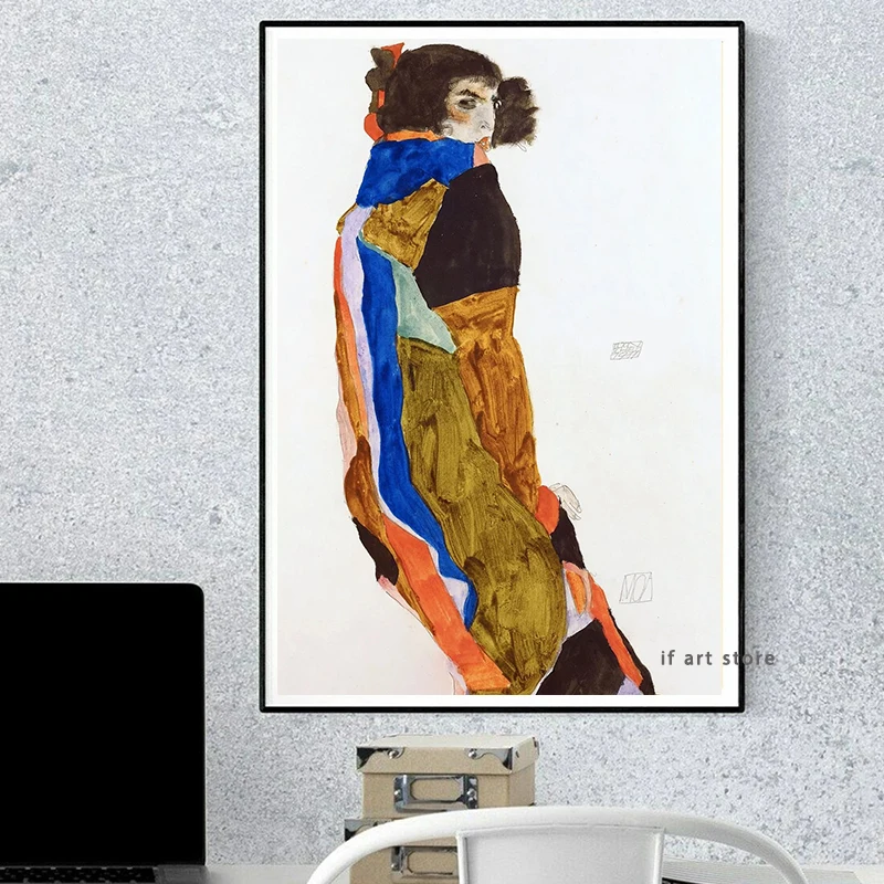 Egon Schiele Abstact Naked Body Color Delineation Sketch Canvas Art Print Painting Poster Wall Picture for Living Room Decor