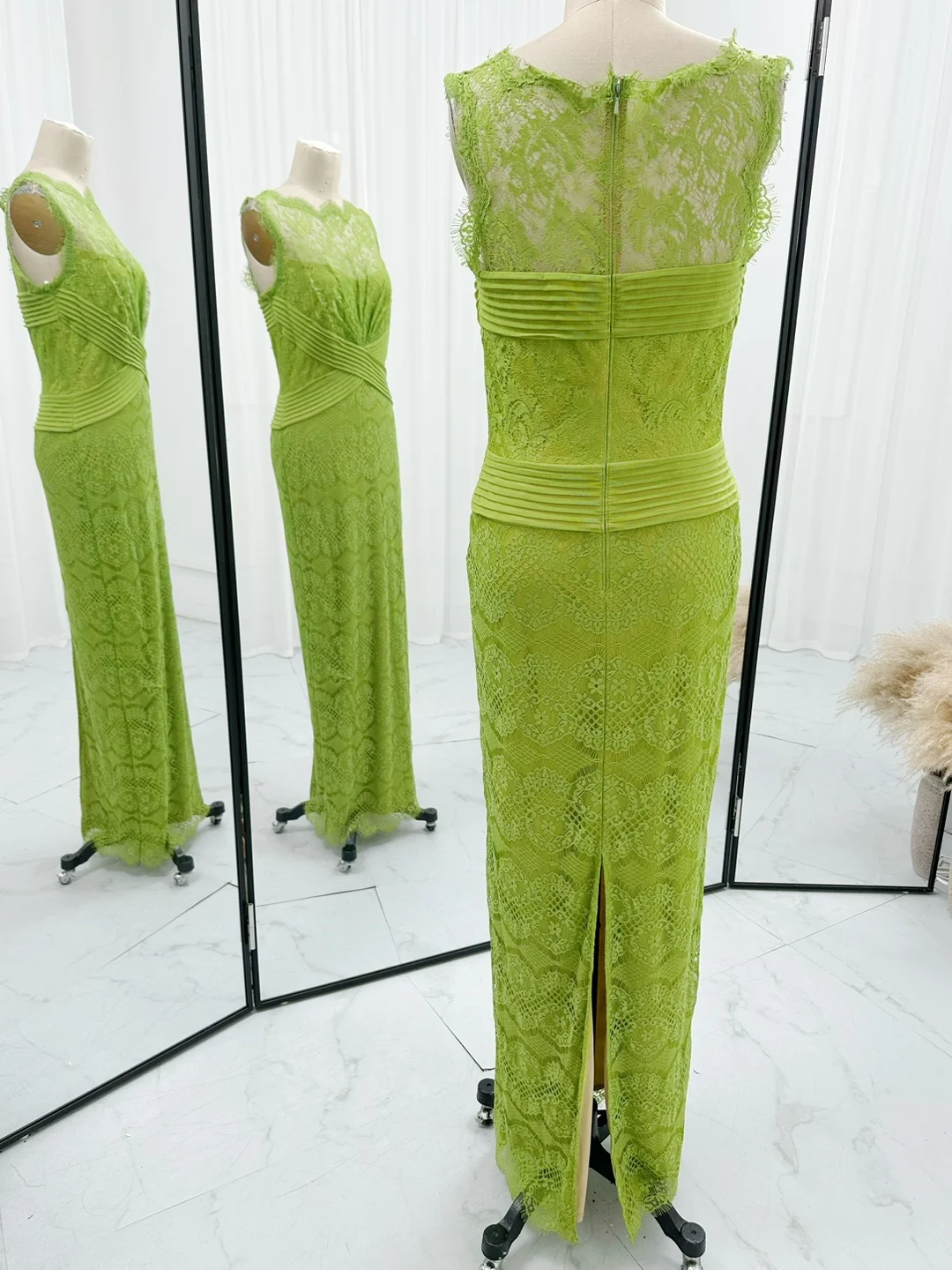 Yellow -Green Simple And Fashionable Split Lace Can Wear Evening Dresses M1146