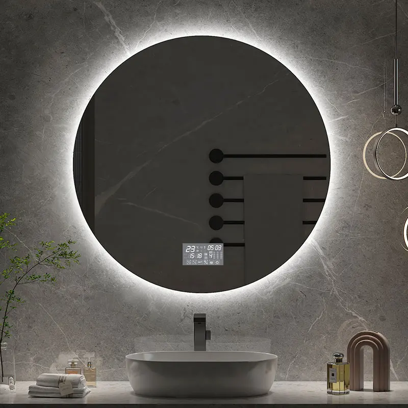 16inch Round LED Bathroom Mirror Backlit Colors Dimmable Touch Control Anti-Fog IP44 Waterproof Smart Wall Mirror 110V-220V