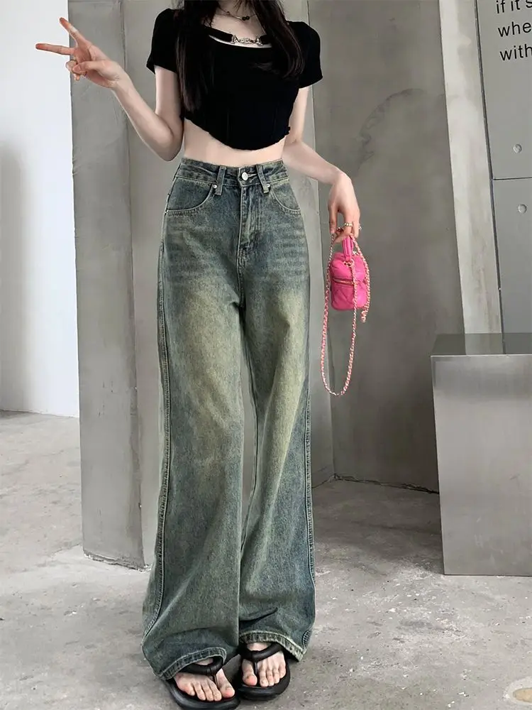 Jeans Woman Women'S Clothing Autumn Low Rise Waistedster Y2K 2000S Vintage Retro Female Denim Fashion Basic Trend Popular