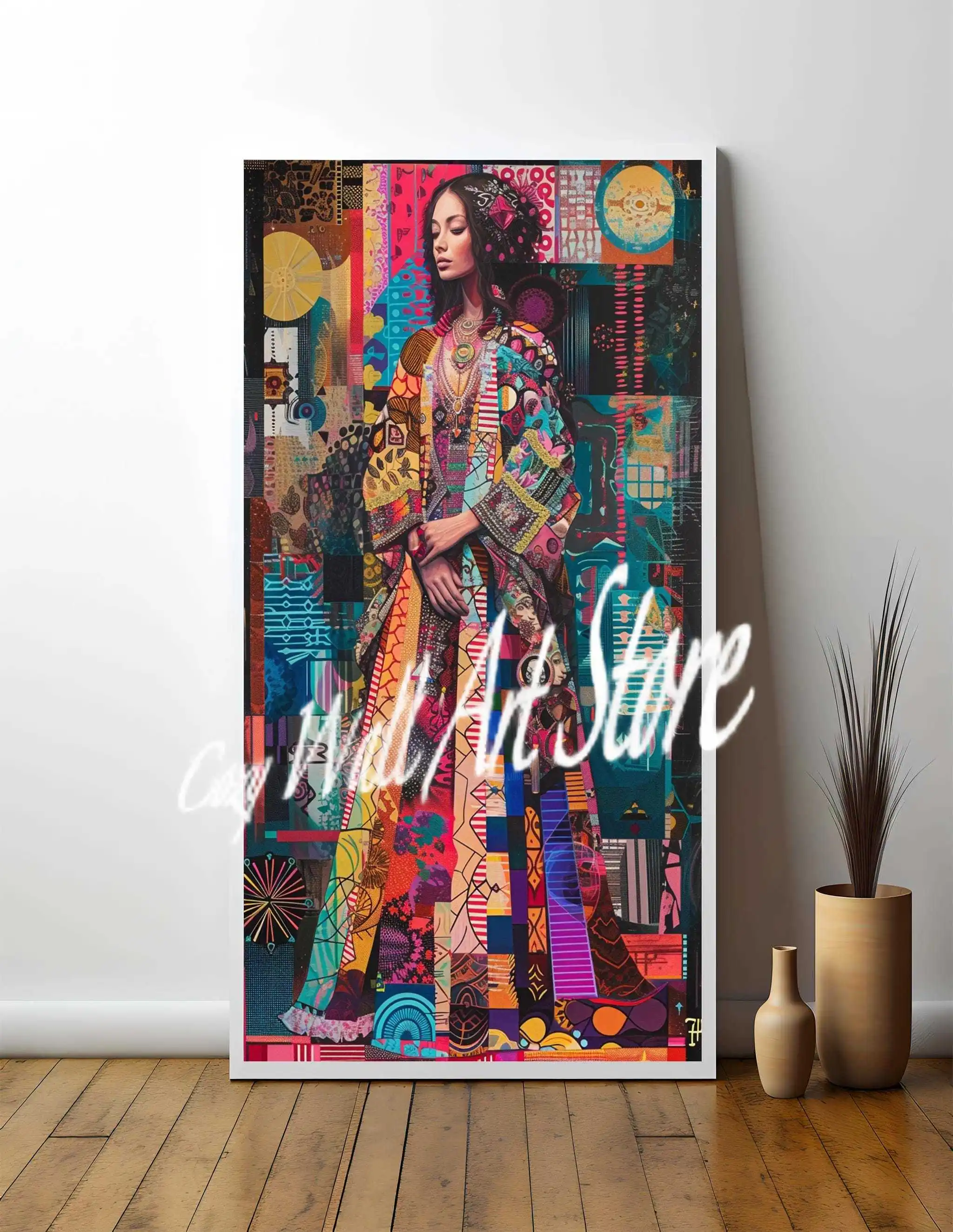 Affiches de robes vintage colorées style bohème ethnique, peintures sur toile multi-cultures ethniques traditionnelles pour femmes, décoration intérieure