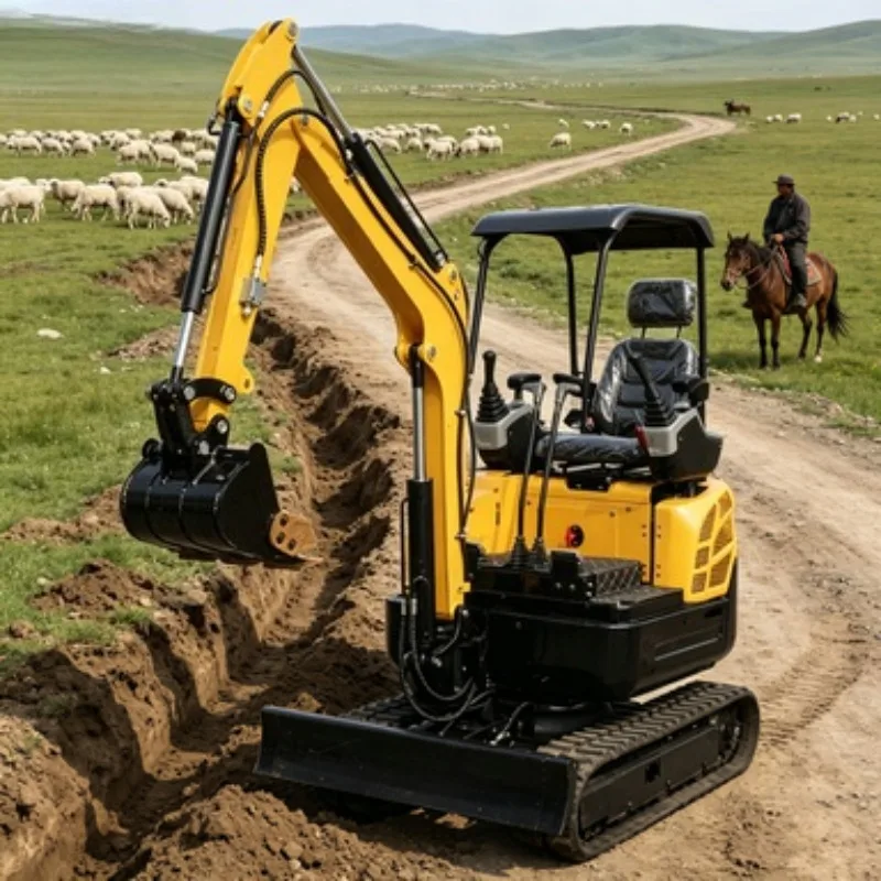 Compact Excavator Mini Crawler Digger Small Bagger Hydraulic Digger 1.2 Ton with Bucket Ripper for Trenching Landscaping