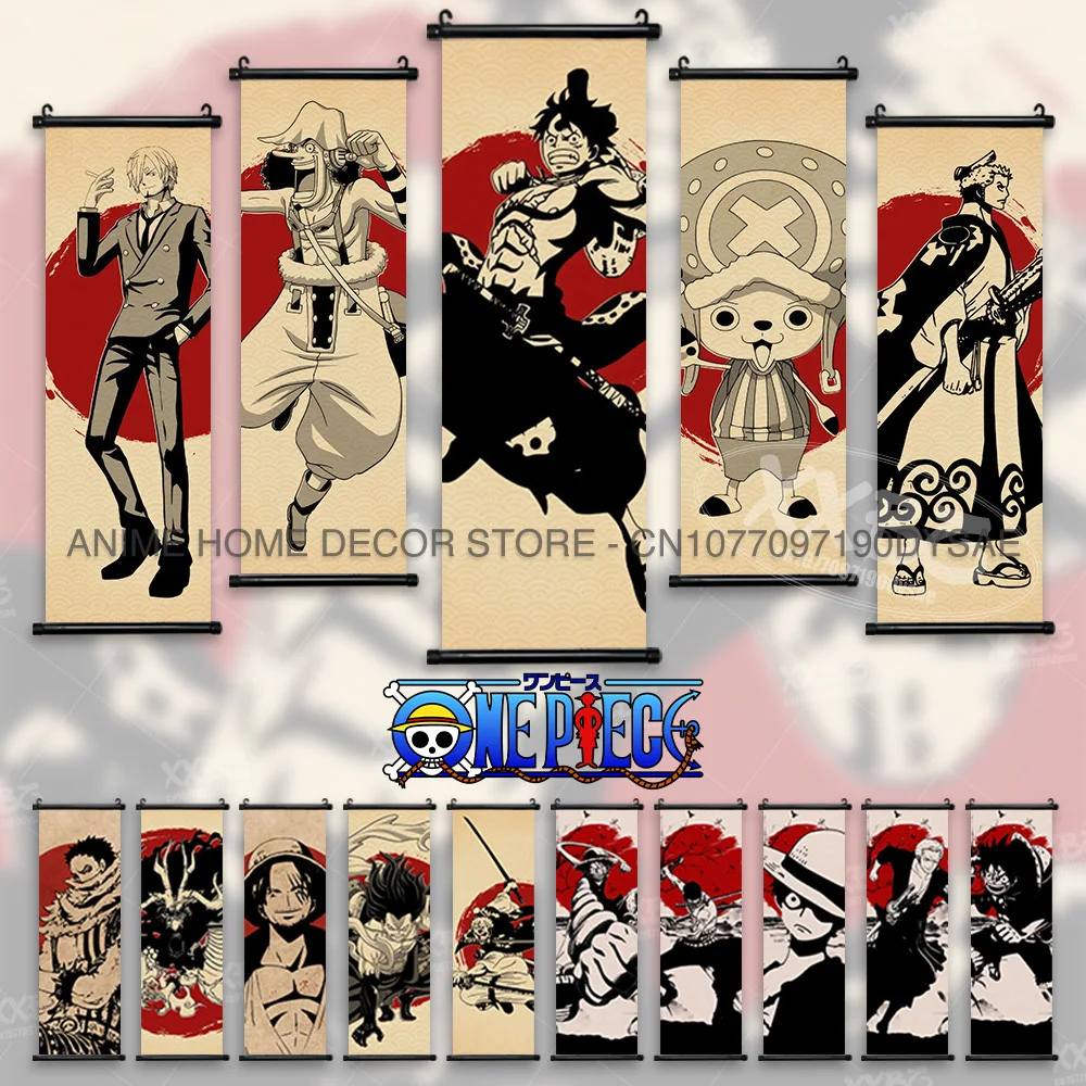 Ein Stück Poster Anime Home Decoration Ruffy Wand kunst Sanji hängende Malerei Zoro Schriftrollen Bild Kaidou Leinwand Schäfte Tapete – Detail 1