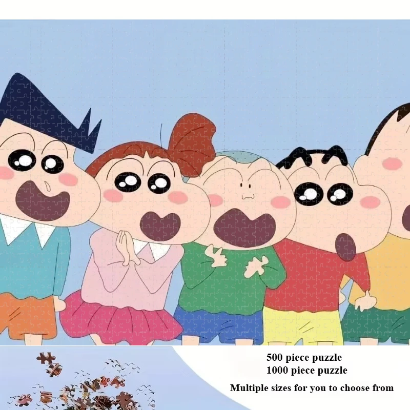 Jigsaw Puzzle 500/1000 Pieces Anime Crayon Shinchan Puzzles Adult Present Portable Box for Family Games Educational Toys