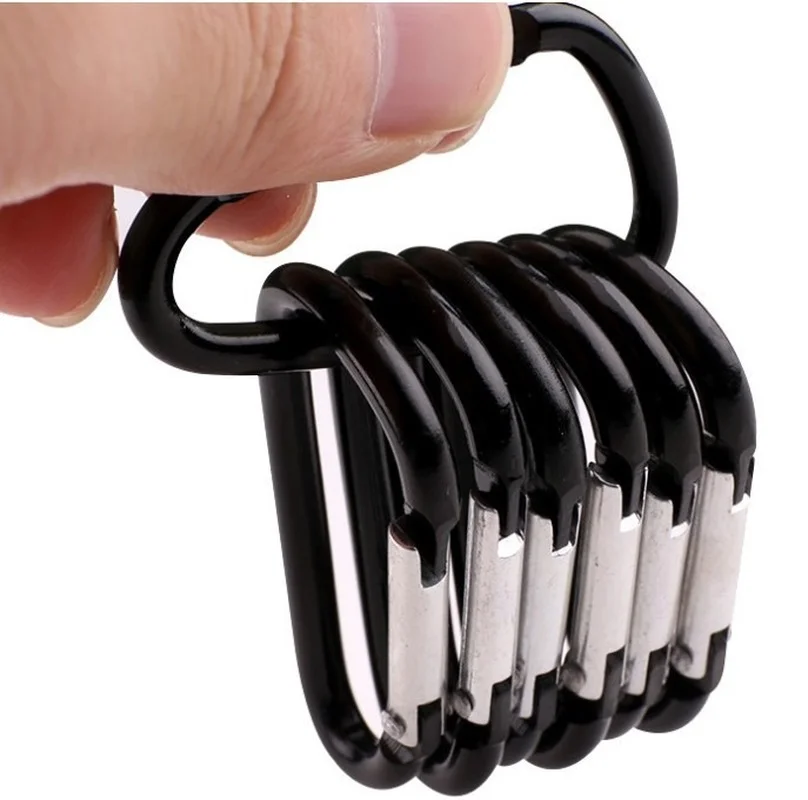 Premium Black Aluminum Alloy D Carabiner Spring Carabiner Hooks Keychain Climbing New Outdoor Climbing Camping Hiking