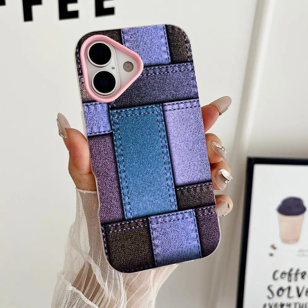 

Jeans Texture Phone Case for iPhone 17 16 15 14 13 12 11 Air Pro Max Plus Jelly Double layer Pink Cover