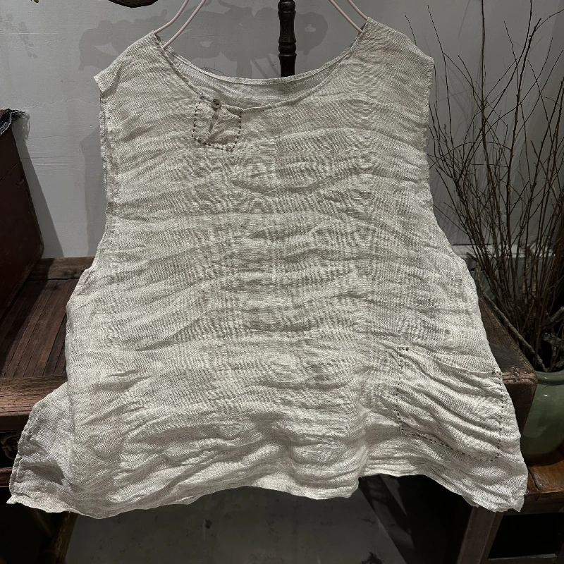 Spring Summer New Chinese Style Camis Vintage Cotton Linen Women Vest Tops Female Sleeveles Women Traditional Vintage Loose Vest