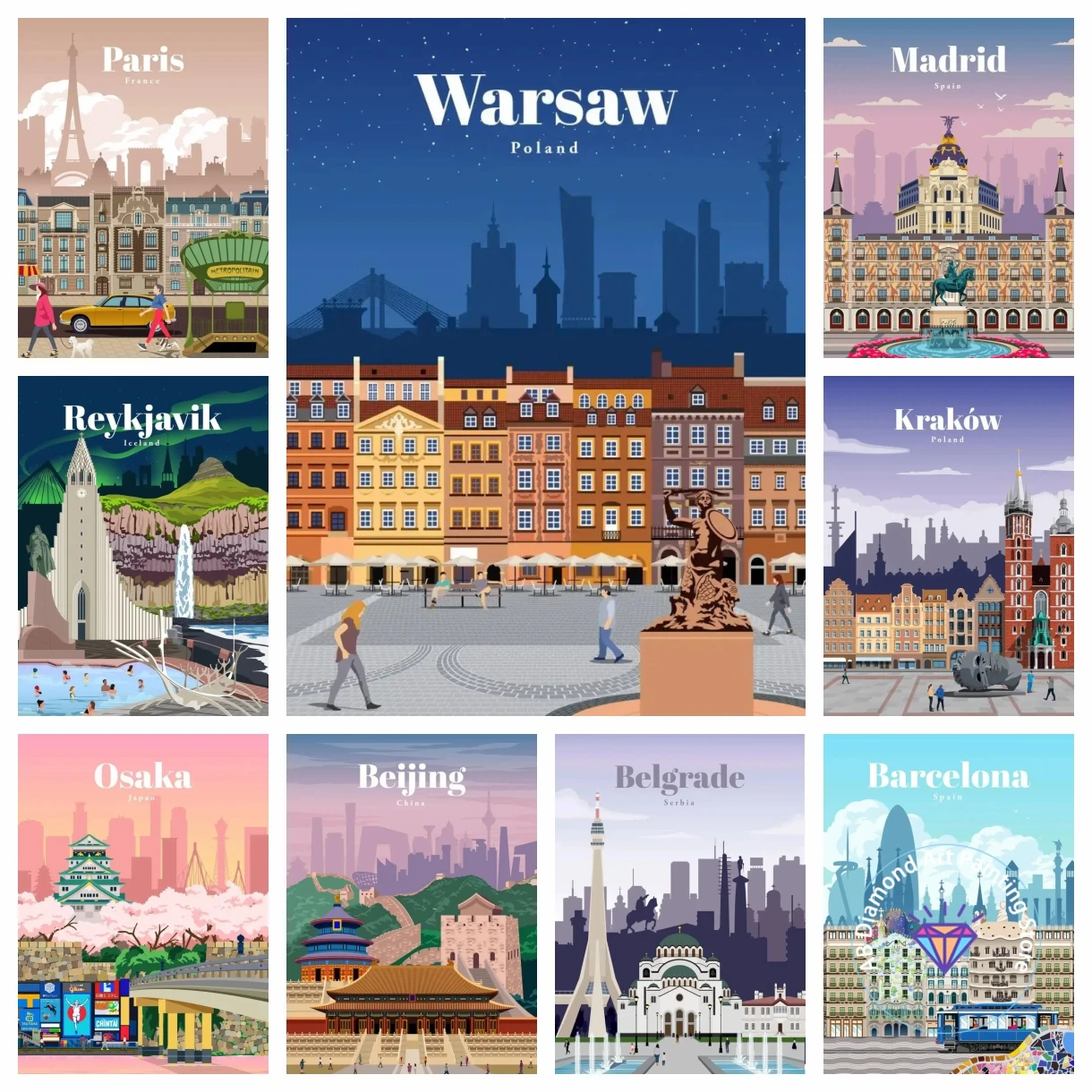 

Amsterdam Tokyo London Iceland Bali Vancouver Travel AB Diamond Painting Kit 5D DIY Cross Stitch Handmade Crafts Home Decor Gift
