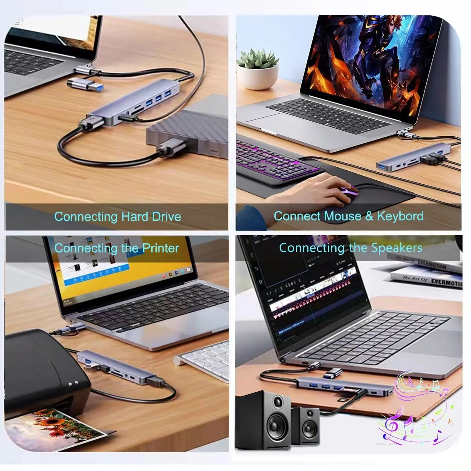 Aluminiowy Hub 7 w 1 USB C z portami USB 3.0 USB 2.0 dla macbooka Pro Air i więcej urządzeń HUB 4 w 1 Port wyjściowy USB typu C