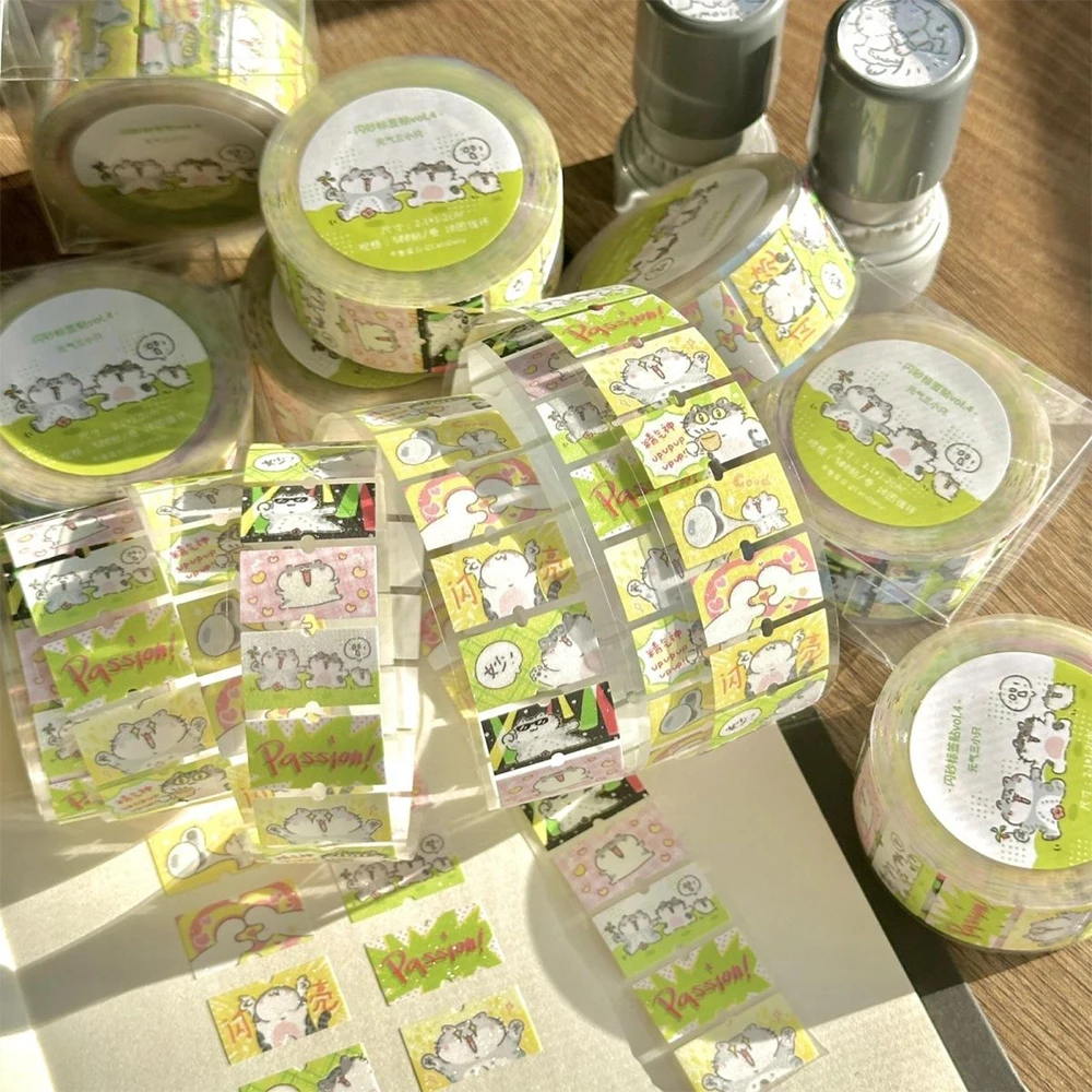 200 Stück/Rolle transparente süße Katzen Aufkleber für Kinder, lustige Tier-MEME-Aufkleber, wasserdicht, dekorativ, Scrapbooking, Handyhülle