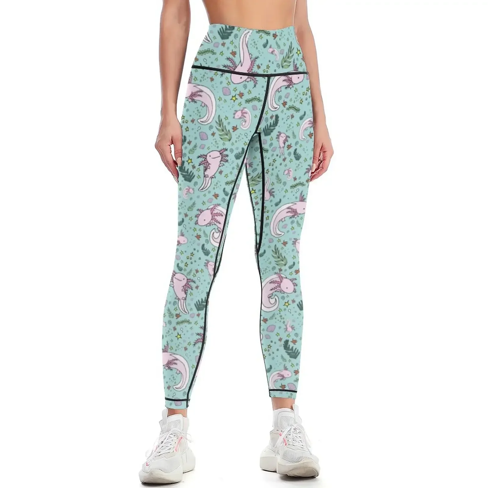 

Axolotls in Blue Leggings for girls push up legging flared Women's trousers Womens Leggings