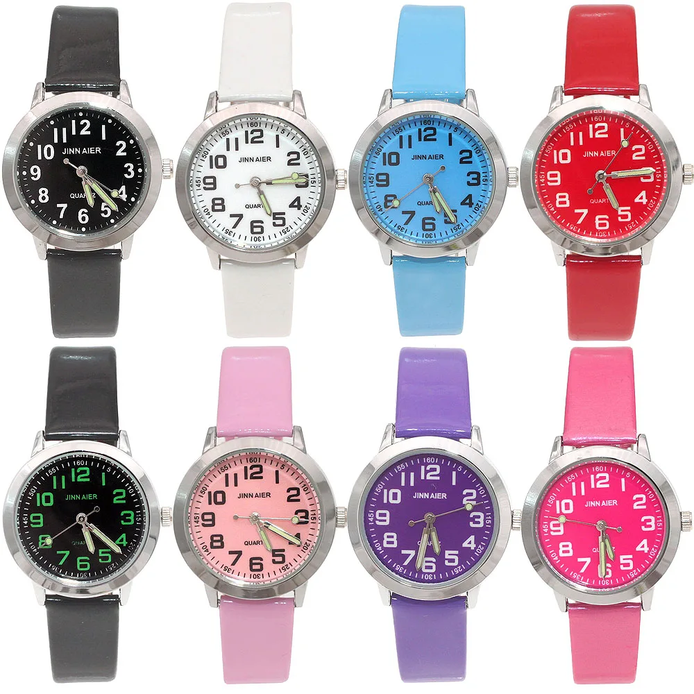 Fashionable Kids Quartz Watch Leather Strap Silver Case Easy Read 28MM Children's Watch for Boys And Girls Gift