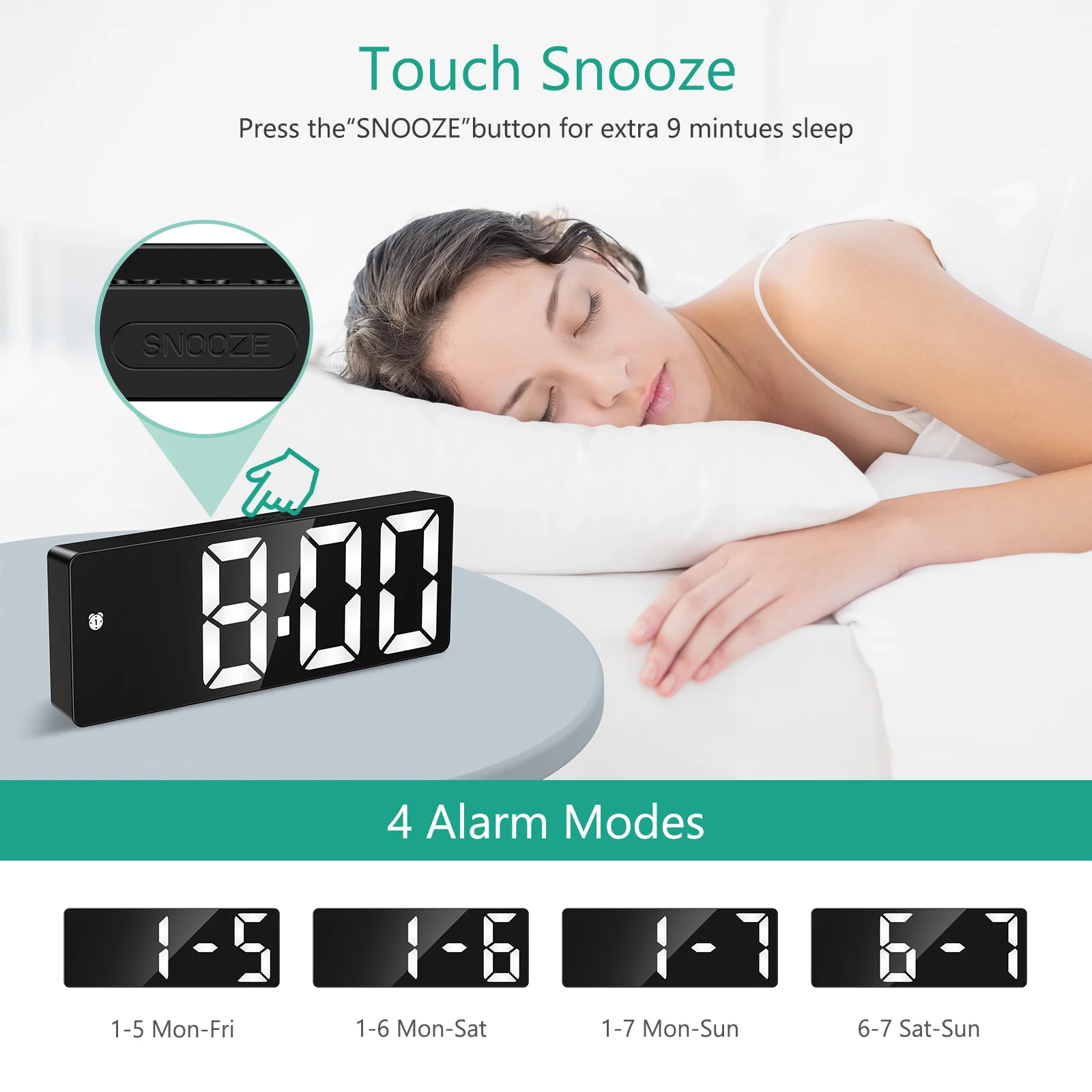 Despertador LED ORIA – Escritorio y mesita de noche con alarma - imagen 2