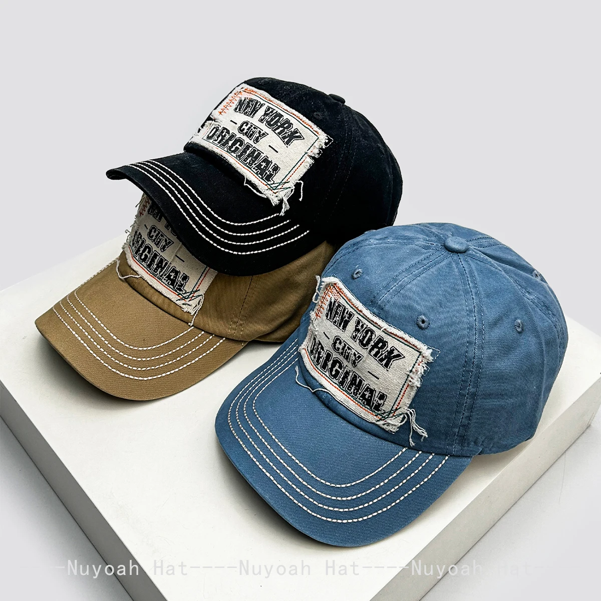 Amerikanische Retro-Baseballkappen mit aufgenähten Buchstaben, Sonnenschutz, Neu, für Herren und Damen, Vielseitig, Outdoor, Ins-Mode, Schirmmützen im Distressed-Look