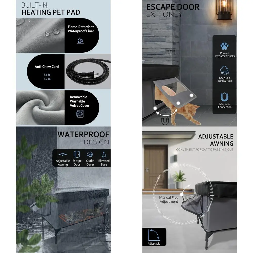 

Large Insulated Outdoor Cat House, Waterproof, Adjustable Awning, Escape Door, Ideal for Feral Cats, Black/Gray, L Size